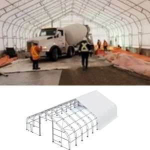 Industrial Pro Series 50' x 150' Dual Truss Storage Shelter with Heavy Duty 32 oz PVC Cover & Drive Through Doors