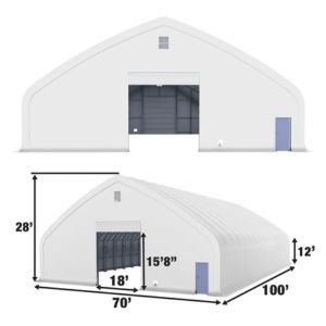 Pro Series 70′ x 100′ Dual Truss Storage Shelter with Heavy Duty 32 oz PVC Cover & Drive Through Doors
