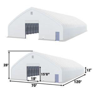 Pro Series 70' x 120' Dual Truss Storage Shelter with Heavy Duty 32 oz PVC Cover & Drive Through Doors, TMG-DT70120-PRO