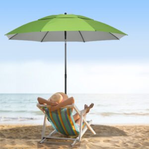 Outsunny 6.6ft Arched Beach Umbrella: Angle Adjustable with UV30+ Protection for Outdoor, Green | Aosom Canada