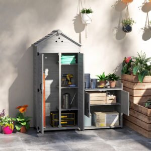 Outsunny 2-in-1 Outdoor Storage Cabinet, Wood Garden Shed with Shelves, Vent Holes, Foot Caps for Backyard, Patio, Lawn | Aosom Canada