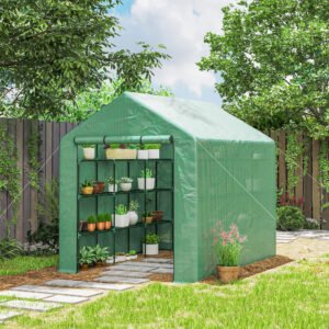 Outsunny 8' x 6' x 7' Portable Walk-In Greenhouse Hot House with 18 Shelves,  Water/UV Resistant Weather Cover, & Roll Up Door | Aosom Canada