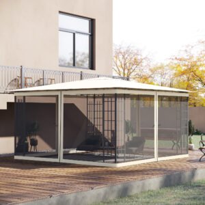 Outsunny Replacement Mosquito Netting for Gazebo 13' x 13' Black Screen Walls for Canopy with Zippers for Outdoor - Cream White | Aosom Canada