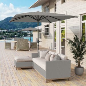 Outsunny 6.5x9.6ft Rectangle Aluminum Tilt Patio Umbrella, Garden Market Parasol, Outdoor Sunshade Canopy with Crank, Light Grey | Aosom Canada