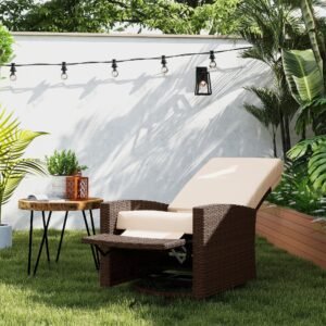 Outsunny Outdoor Rattan Wicker Lounge Chair with Footrest & Soft Cushion for Patio, Garden, Backyard, Cream White | Aosom Canada