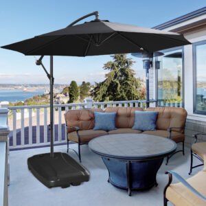 Outsunny Cantilever Umbrella Base with Wheels, Portable Offset Parasol Stand, Water/Sand Fillable up to 165 lbs, Black | Aosom Canada