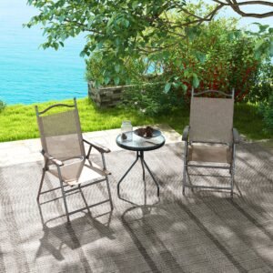Outsunny 2 PCS Patio Folding Camping Chair Set Armrest Adults Portable Mesh Fabric Sports Lawn Garden Brown | Aosom Canada