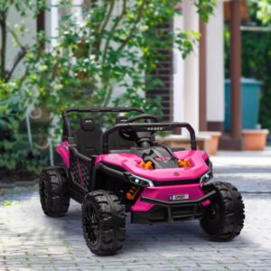Qaba 12V Kids Ride On Car, Toy Truck with Remote Control, Spring Suspension, LED Headlights, 3 Speeds, Pink | Aosom Canada