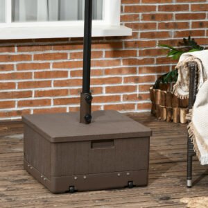 Outsunny 3-in-1 Outdoor Umbrella Base with Wheels, Side Table, Planter Box, 175lbs Heavy Duty Patio Umbrella Stand, Brown | Aosom Canada