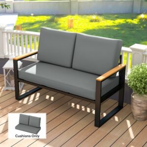 Outsunny 2 Seater Outdoor Seat Cushions with Backrest, Loveseat Double Sofa Outdoor Furniture Cushions, Fade-Resistant Replacement Patio Cushions for