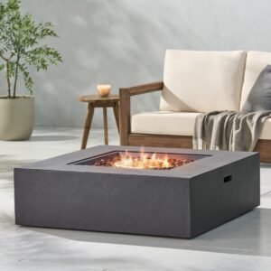 50,000 BTU Square MGO Fire Table with Modern Design, Modern Design with Lightweight Concrete, 40" L x 40" W x 12.5" H, Dark Grey | Aosom Canada