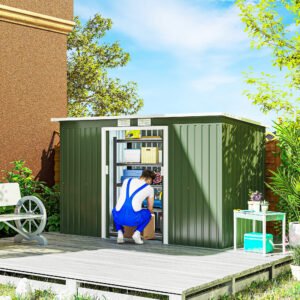 Outsunny 9'x4' Corrugated Metal Garden Shed: Summer House with Foundation, Vents & Doors, Light Green | Aosom Canada