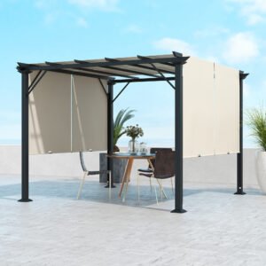 Outsunny 10' x 10' Retractable Pergola Canopy for Backyard, Beige | Aosom Canada