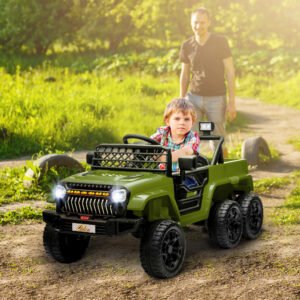 Qaba 12V 4WD/2WD Kids Electric Car w/ Remote Control, Spring Suspension, Back Trailer, Light, Music, Soft Start, Dark Green | Aosom Canada