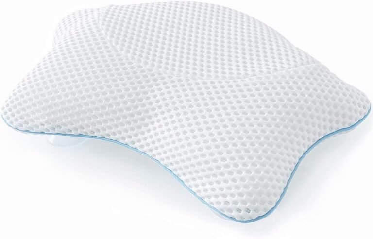 Non Slip Bath Pillow, Luxury Spa Bathtub Head & Neck Rest Support, Permeable Quick Drying Air Mesh Tub Pillow with 4 Large Suction Cups, Fits Any Tubs, Soft and Relaxing (White)