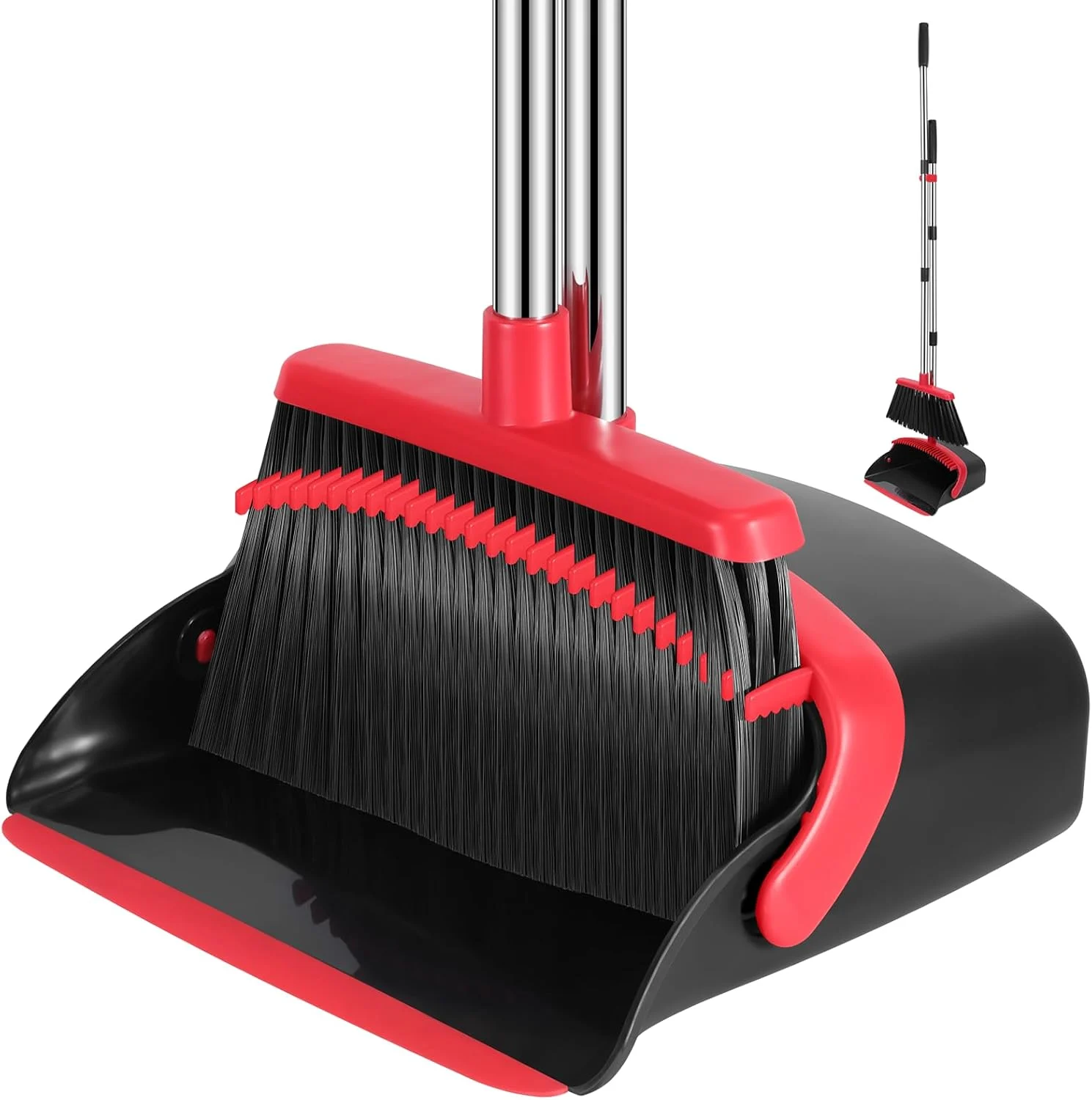 Effortless Cleaning with the Broom and Dustpan Set, 52-in Long Adjustable Handle Broom Dustpan Combo with Dustpan Teeth to Automatically Clean Hair