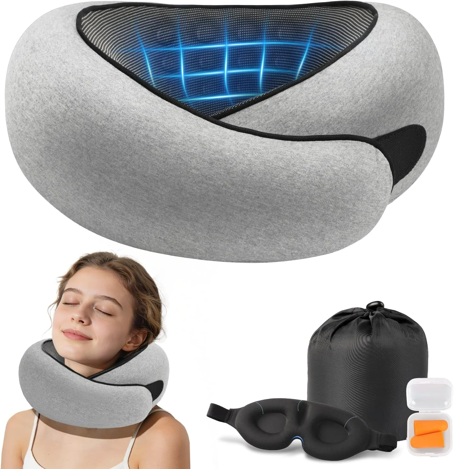 Experience Ultimate Comfort with the Purroch Neck Pillow Airplane, Travel Pillow with Eye Mask & Earplugs