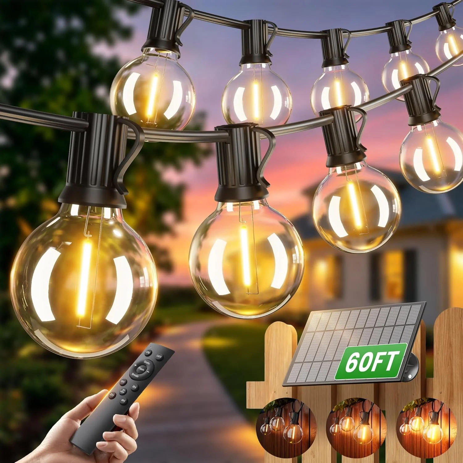 Illuminate Your Outdoors with 60FT Solar String Lights Outdoor with Remote