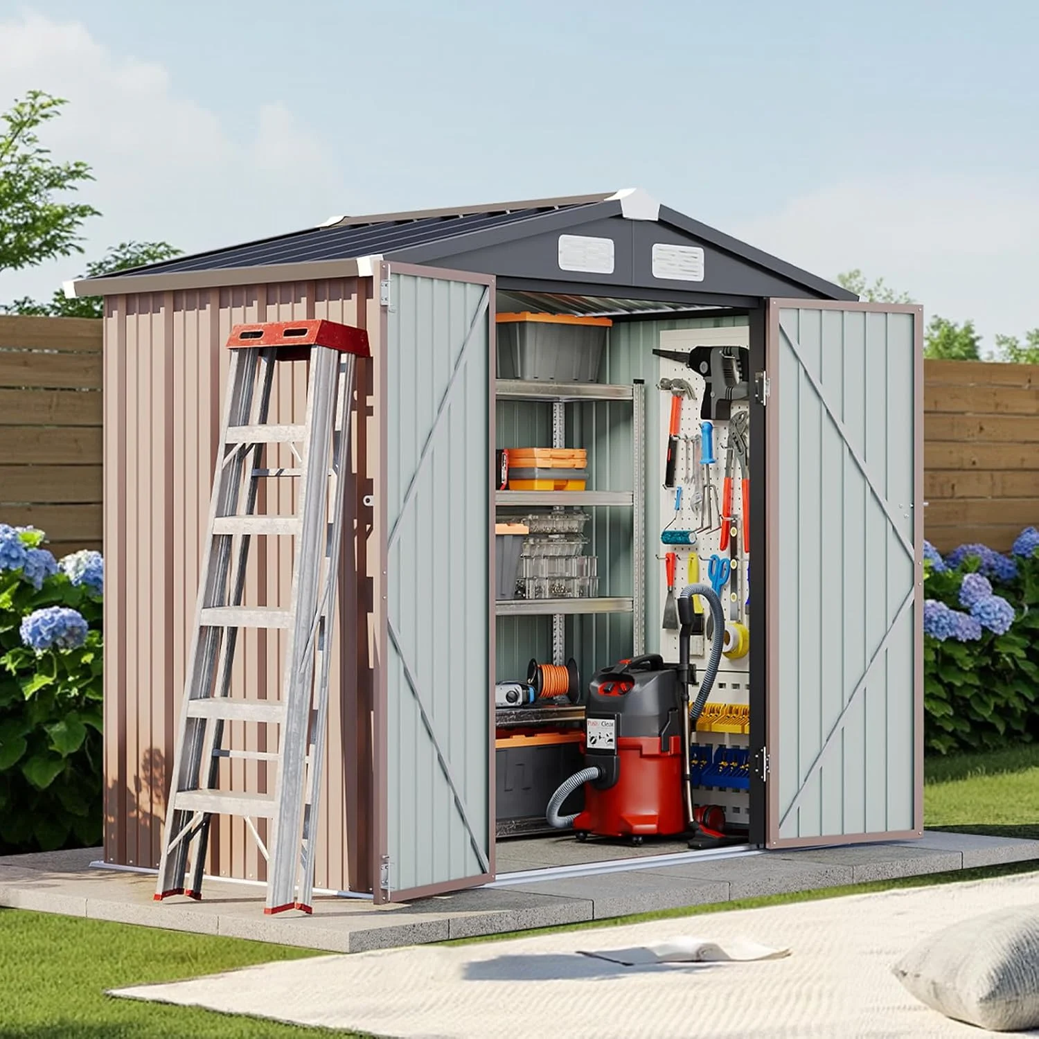 Discover the 6×4 FT Outdoor Storage Shed with Lockable Double Doors & Loping Roof
