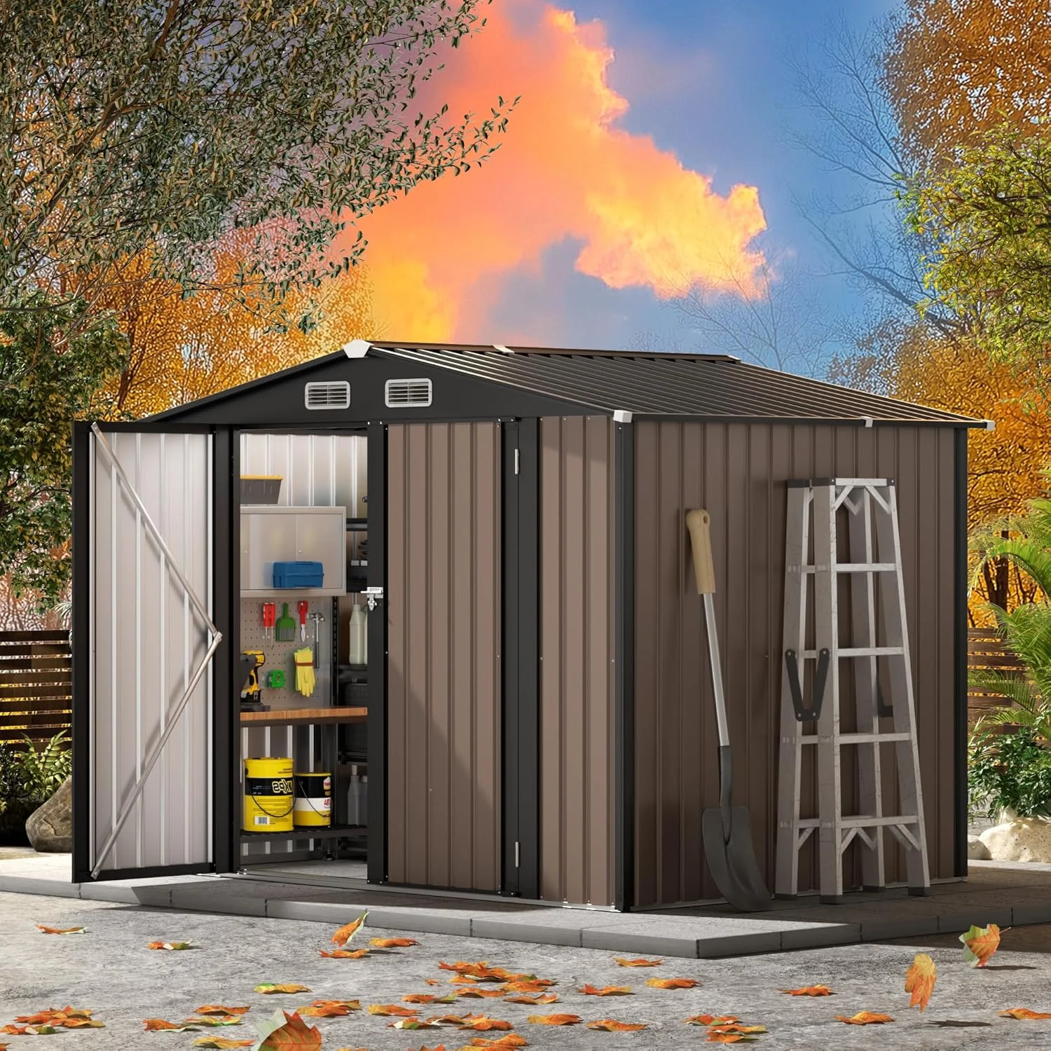 Maximize Your Outdoor Space with the 7.7×5.6 FT Metal Storage Shed Outdoor Storages Shed with Sloping Roof