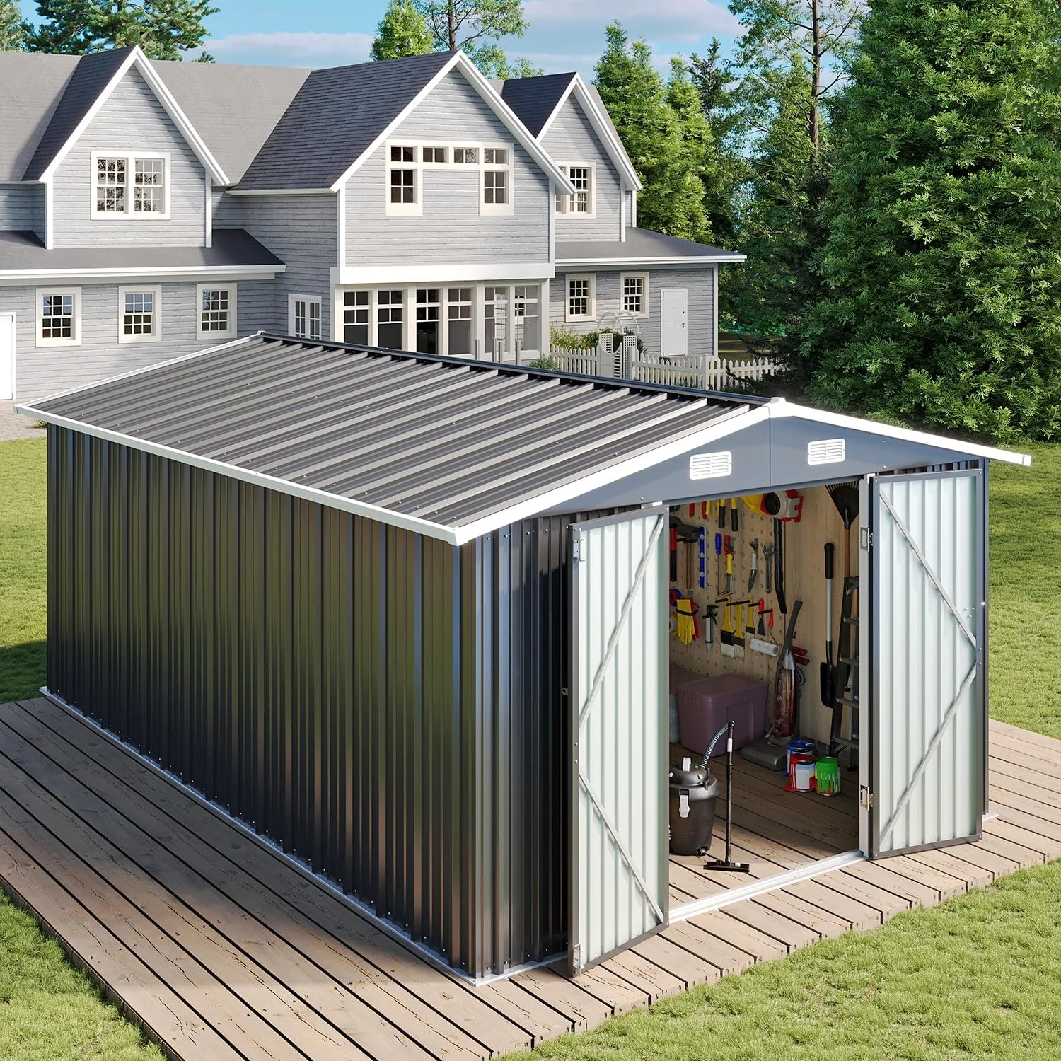Maximize Your Outdoor Space with the Aoxun Storage Shed 10×12 FT Metal Galvanised Steel Garden Shed with Lockable Doors