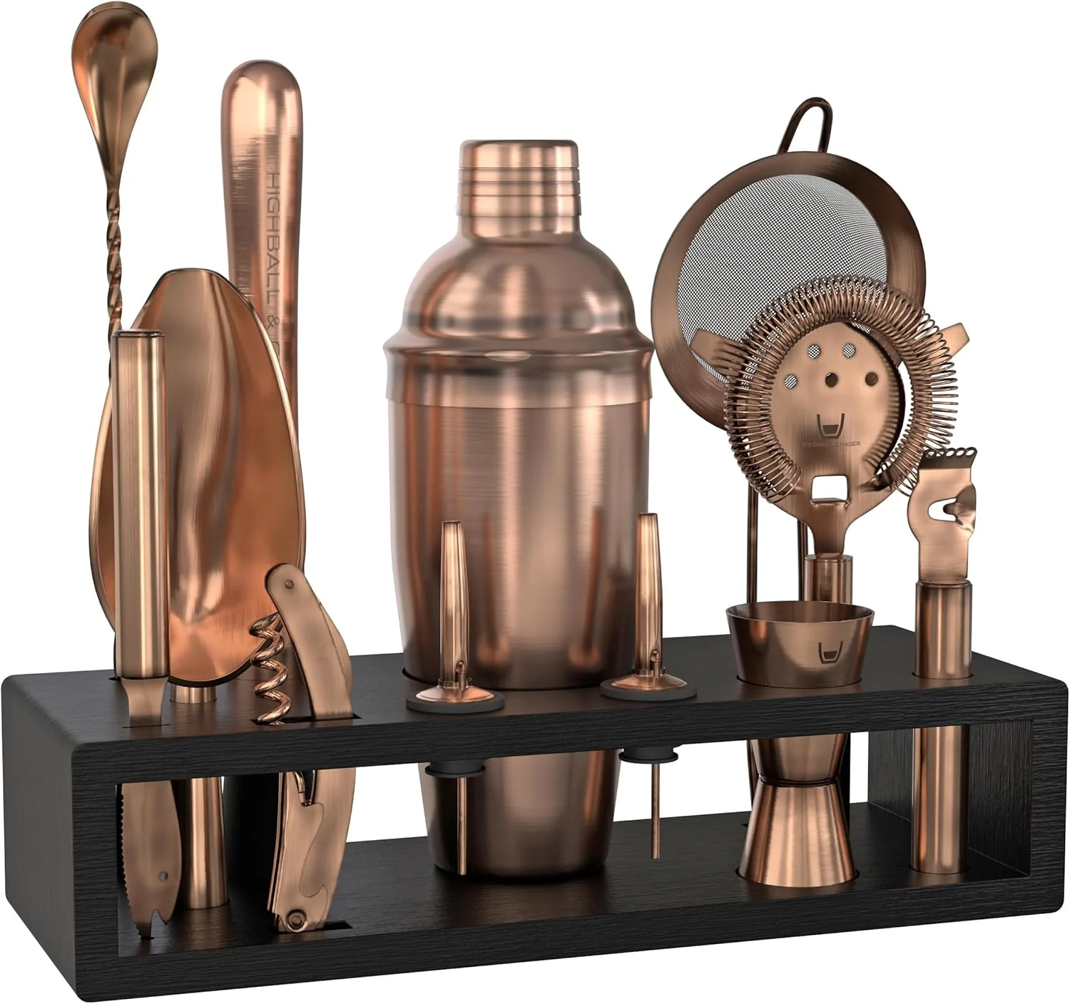 Transform Your Home Bar with the Highball & Chaser 13-Piece Cobbler Cocktail Shaker Set: Black Polished Stainless Steel Bartender Kit