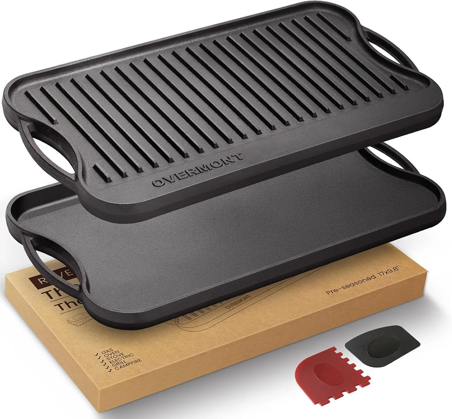 Transform Your Cooking with the Overmont Reversible Grill Pan Cast Iron Pan 17×9.8 Pre-Seasoned Skillet with Handles