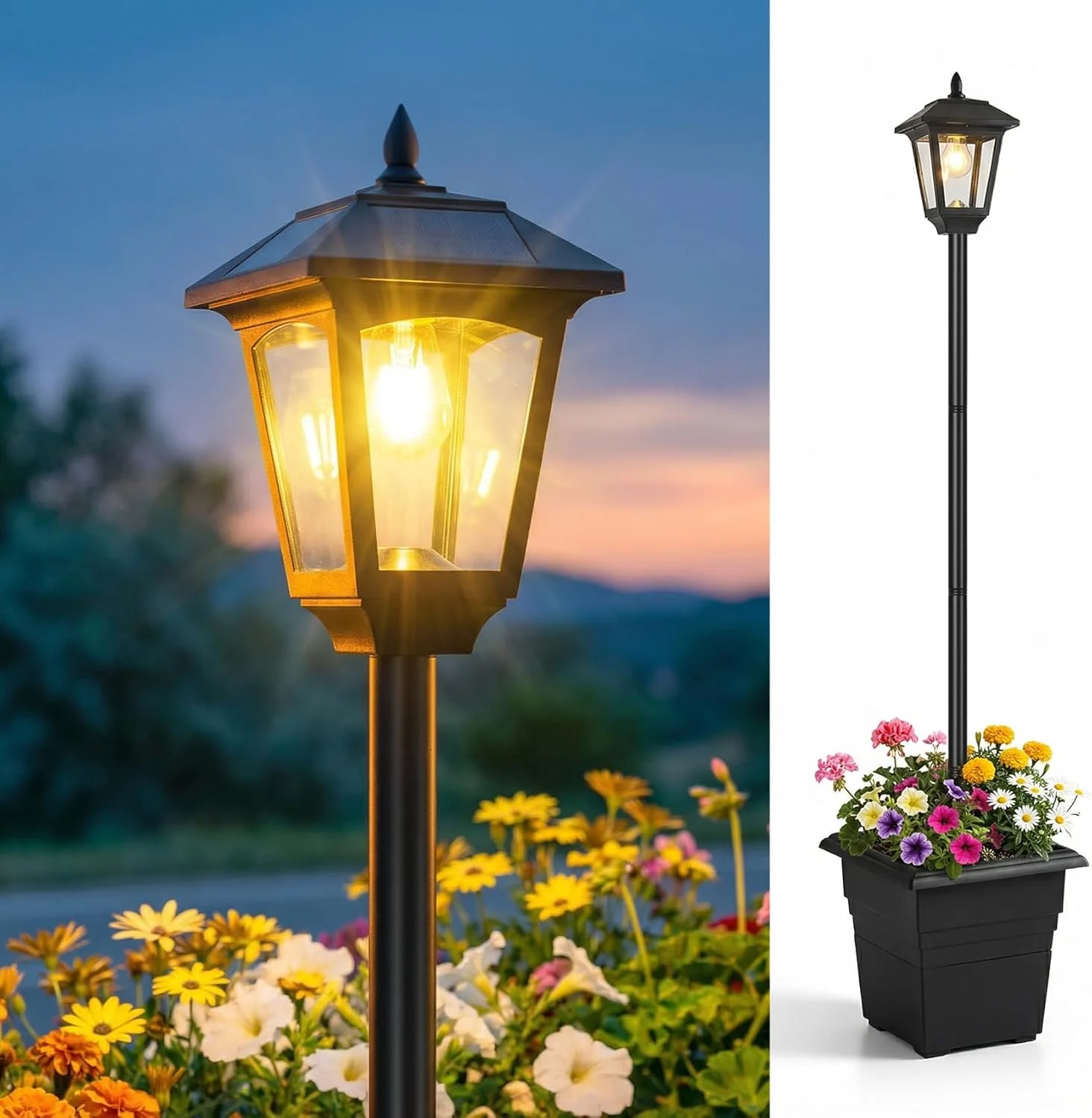 Illuminate Your Outdoors with the PASAMIC 72″ Solar Lamp Post with Planter