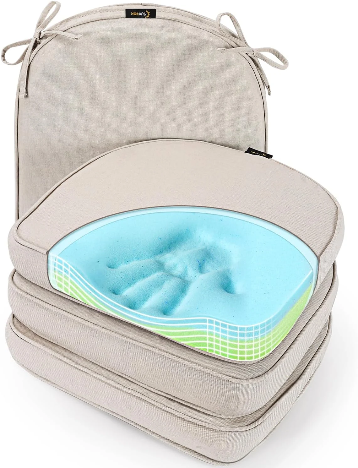 Enhance Your Comfort with Sunrox Gel Memory Foam Chair Cushions, FadeShield Water-, Stain-Resistant Durable Reversible Seat Cushion Pads with Ties for Indoor/Outdoor Kitchen Dining Office