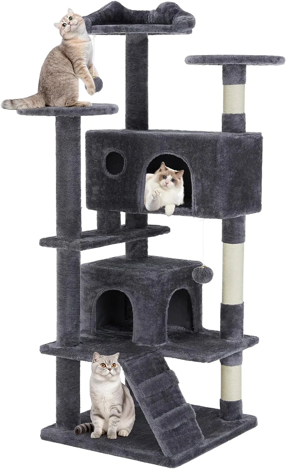 Sweetcrispy 54-inch Indoor Cat Tree Tower – The Ultimate Multi-Level Pet House for Large Cats