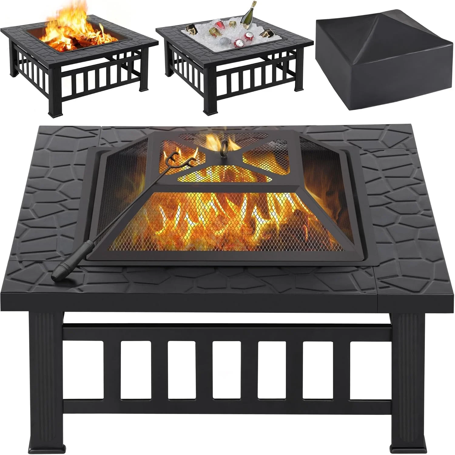 Enhance Your Outdoor Experience with the Yaheetech Multifunctional Fire Pit Table 32in Square Metal Firepit Stove